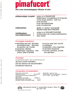 Pimafucort® (cream containing pimaricin, neomycin-bacitracin, and dexamethasone), from Laboratoires Duphar (Paris, France), 1972